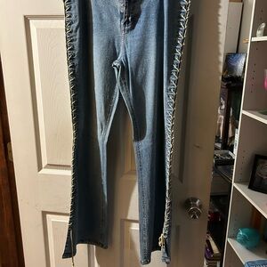 Mudd vintage Blue Flare & Wide Leg Jeans with Lace Up Side Panels